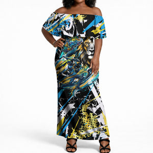 Saint Lucia Kings Cricket Off Shoulder Maxi Dress Born To Lead Caribbean Cricket Graffiti Splash Art