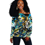 Saint Lucia Kings Cricket Off Shoulder Sweater Born To Lead Caribbean Cricket Graffiti Splash Art