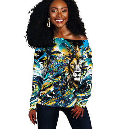 Saint Lucia Kings Cricket Off Shoulder Sweater Born To Lead Caribbean Cricket Graffiti Splash Art