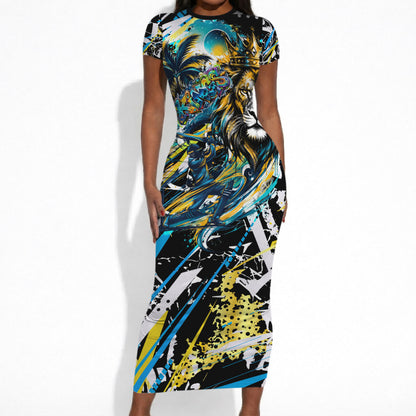 Saint Lucia Kings Cricket Short Sleeve Bodycon Dress Born To Lead Caribbean Cricket Graffiti Splash Art