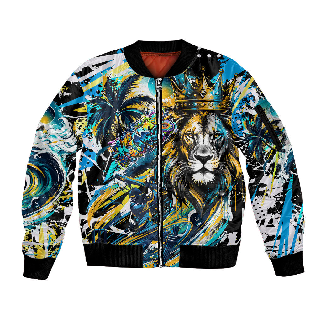 Saint Lucia Kings Cricket Sleeve Zip Bomber Jacket Born To Lead Caribbean Cricket Graffiti Splash Art