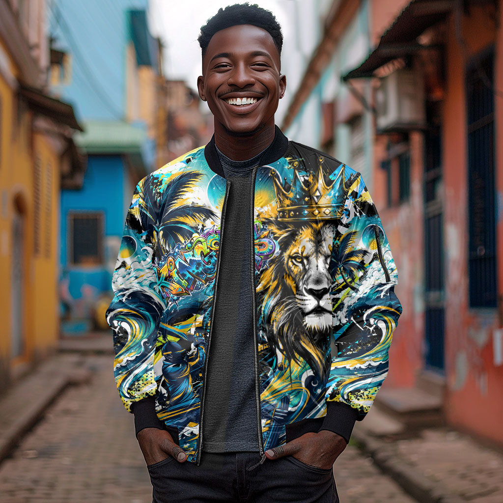 Saint Lucia Kings Cricket Sleeve Zip Bomber Jacket Born To Lead Caribbean Cricket Graffiti Splash Art
