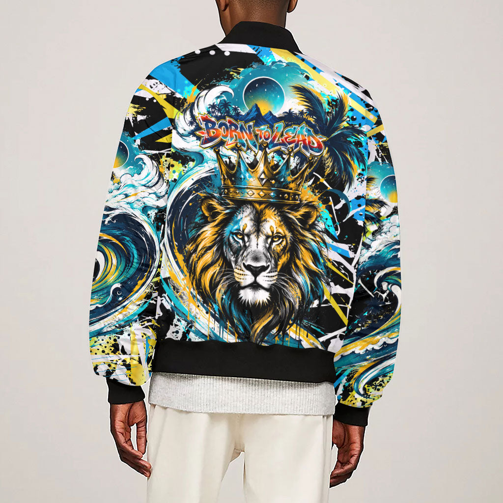 Saint Lucia Kings Cricket Sleeve Zip Bomber Jacket Born To Lead Caribbean Cricket Graffiti Splash Art