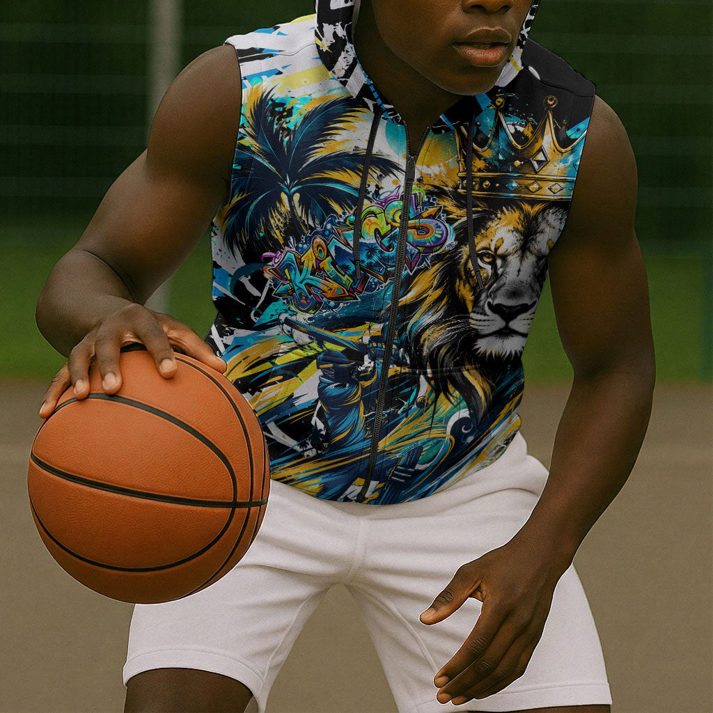 Saint Lucia Kings Cricket Sleeveless Zip Hoodie Born To Lead Caribbean Cricket Graffiti Splash Art