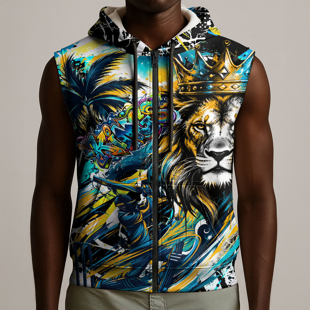 Saint Lucia Kings Cricket Sleeveless Zip Hoodie Born To Lead Caribbean Cricket Graffiti Splash Art