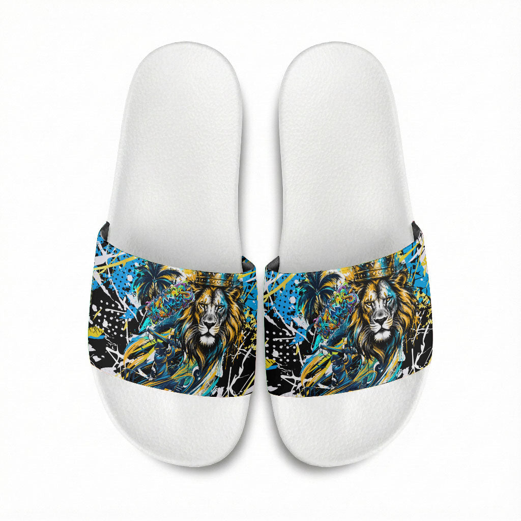 Saint Lucia Kings Cricket Slide Sandals Born To Lead Caribbean Cricket Graffiti Splash Art