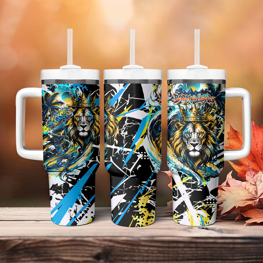 Saint Lucia Kings Cricket Tumbler With Handle Born To Lead Caribbean Cricket Graffiti Splash Art