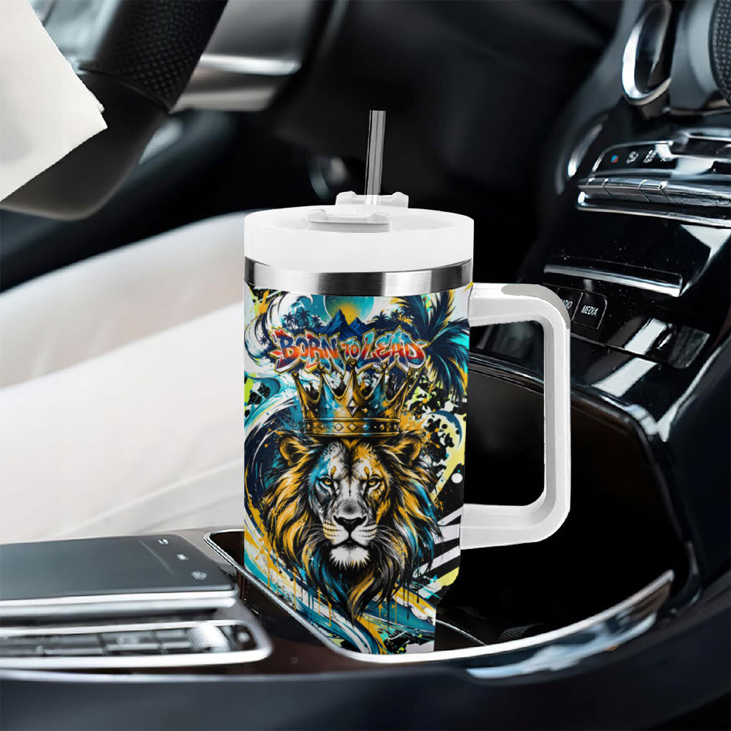 Saint Lucia Kings Cricket Tumbler With Handle Born To Lead Caribbean Cricket Graffiti Splash Art