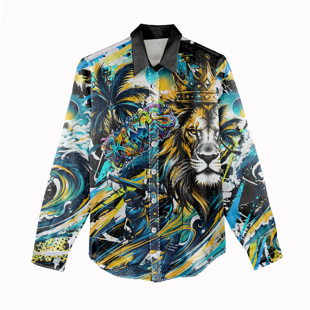 Saint Lucia Kings Cricket Women Casual Shirt Born To Lead Caribbean Cricket Graffiti Splash Art