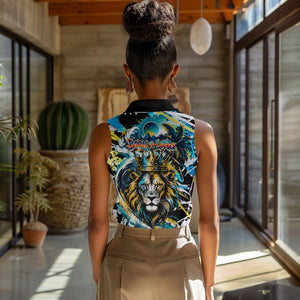 Saint Lucia Kings Cricket Women Sleeveless Polo Shirt Born To Lead Caribbean Cricket Graffiti Splash Art