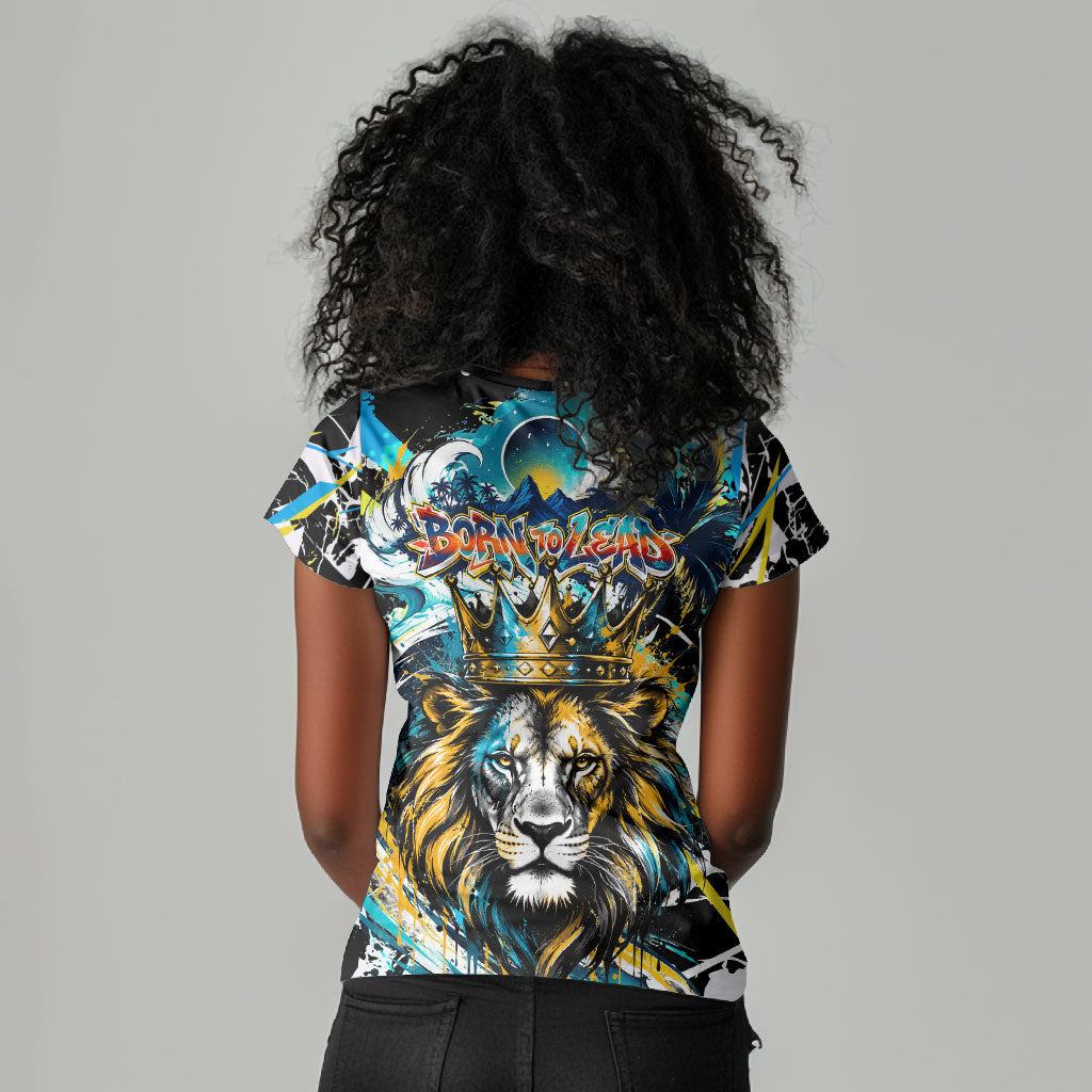 Saint Lucia Kings Cricket Women V-Neck T-Shirt Born To Lead Caribbean Cricket Graffiti Splash Art