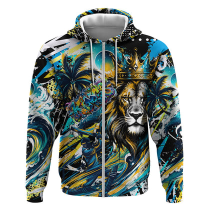 Saint Lucia Kings Cricket Zip Hoodie Born To Lead Caribbean Cricket Graffiti Splash Art