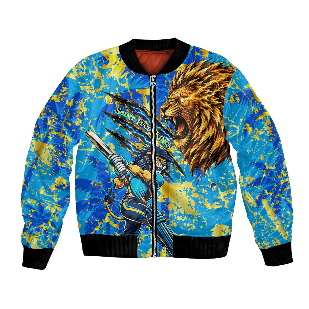 Saint Lucia Cricket Bomber Jacket Kings Lion Unstoppable Mascot Art