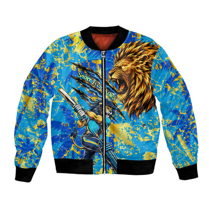 Saint Lucia Cricket Bomber Jacket Kings Lion Unstoppable Mascot Art