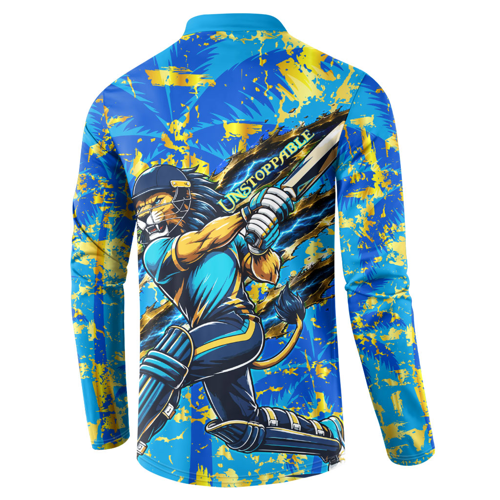 Saint Lucia Cricket Button Sweatshirt Kings Lion Unstoppable Mascot Art