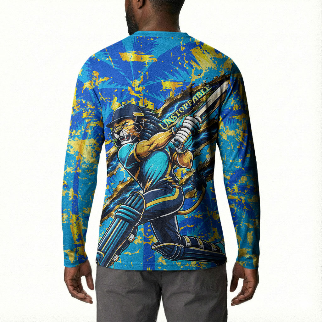 Saint Lucia Cricket Button Sweatshirt Kings Lion Unstoppable Mascot Art