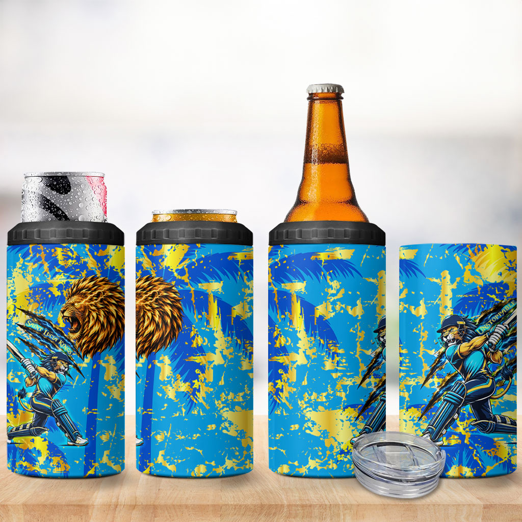 Saint Lucia Cricket 4 in 1 Can Cooler Tumbler Kings Lion Unstoppable Mascot Art
