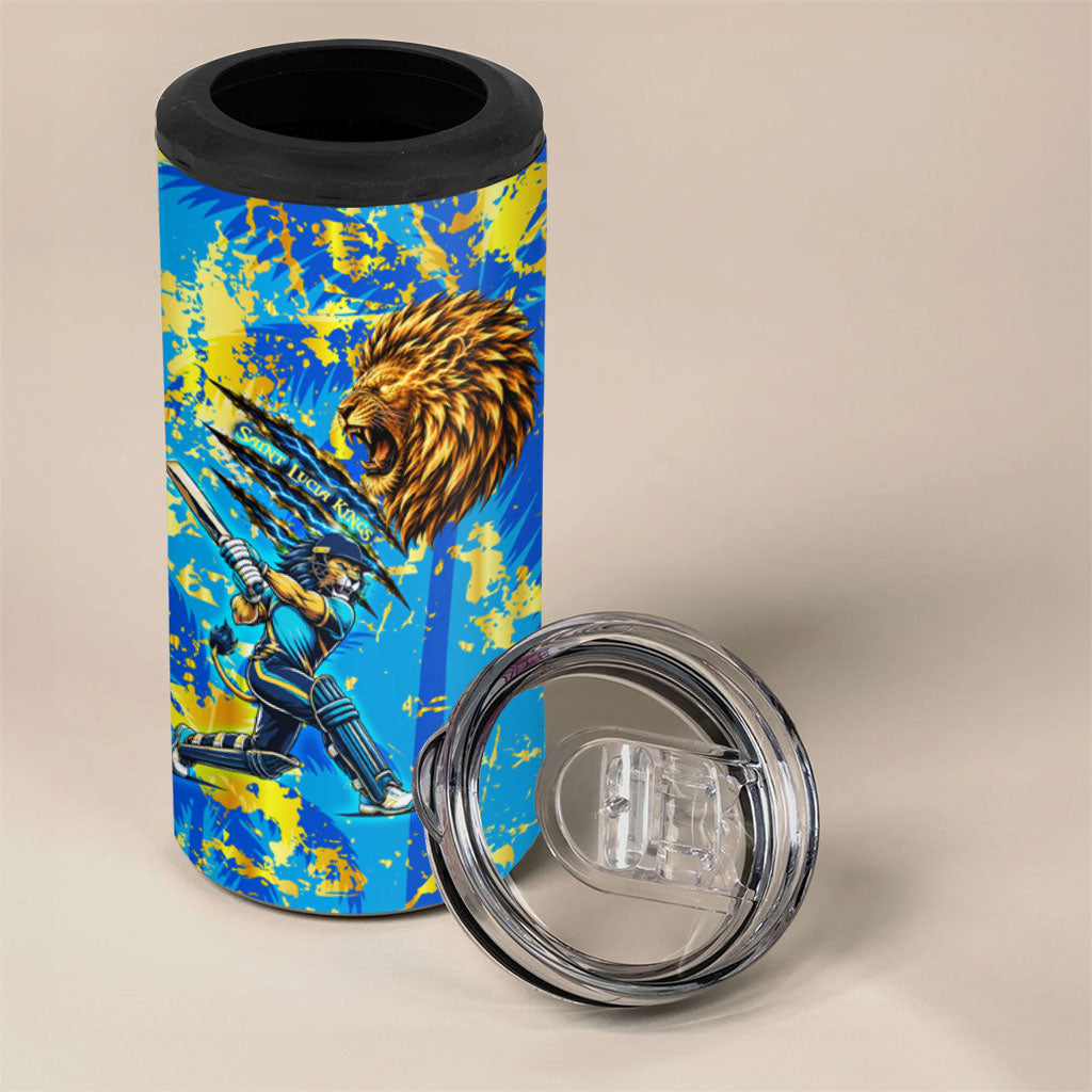 Saint Lucia Cricket 4 in 1 Can Cooler Tumbler Kings Lion Unstoppable Mascot Art