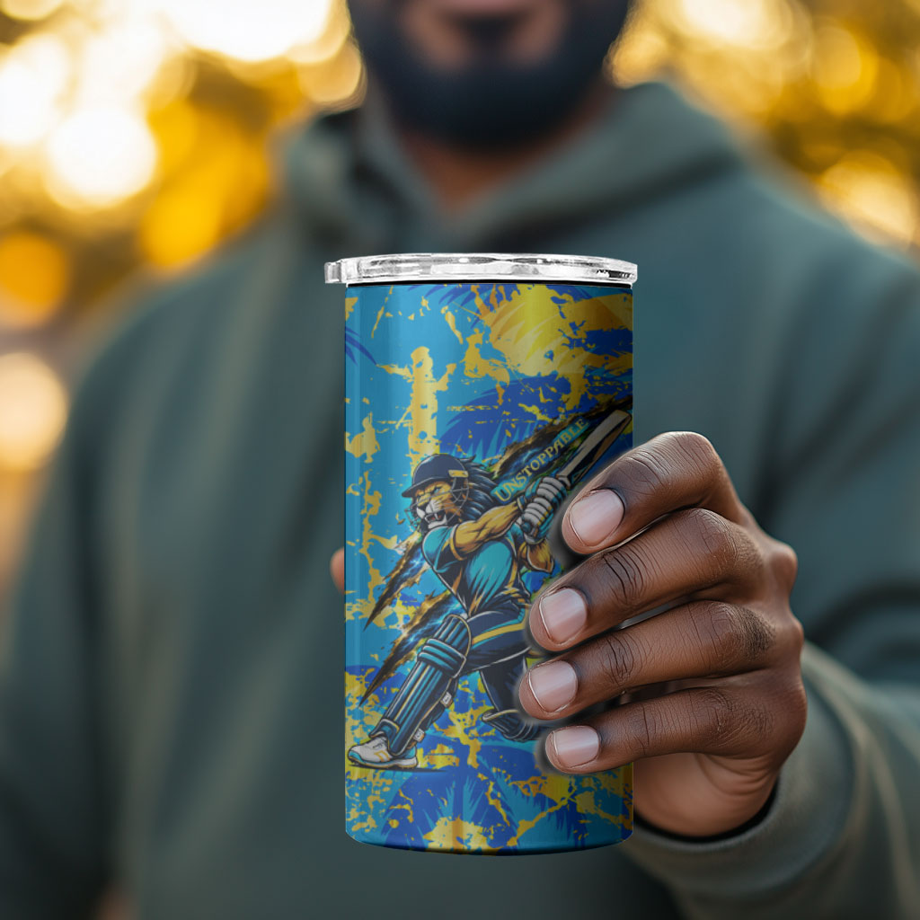 Saint Lucia Cricket 4 in 1 Can Cooler Tumbler Kings Lion Unstoppable Mascot Art