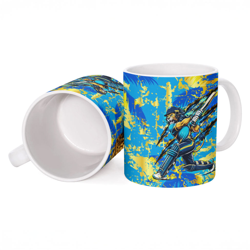 Saint Lucia Cricket Ceramic Mug Kings Lion Unstoppable Mascot Art