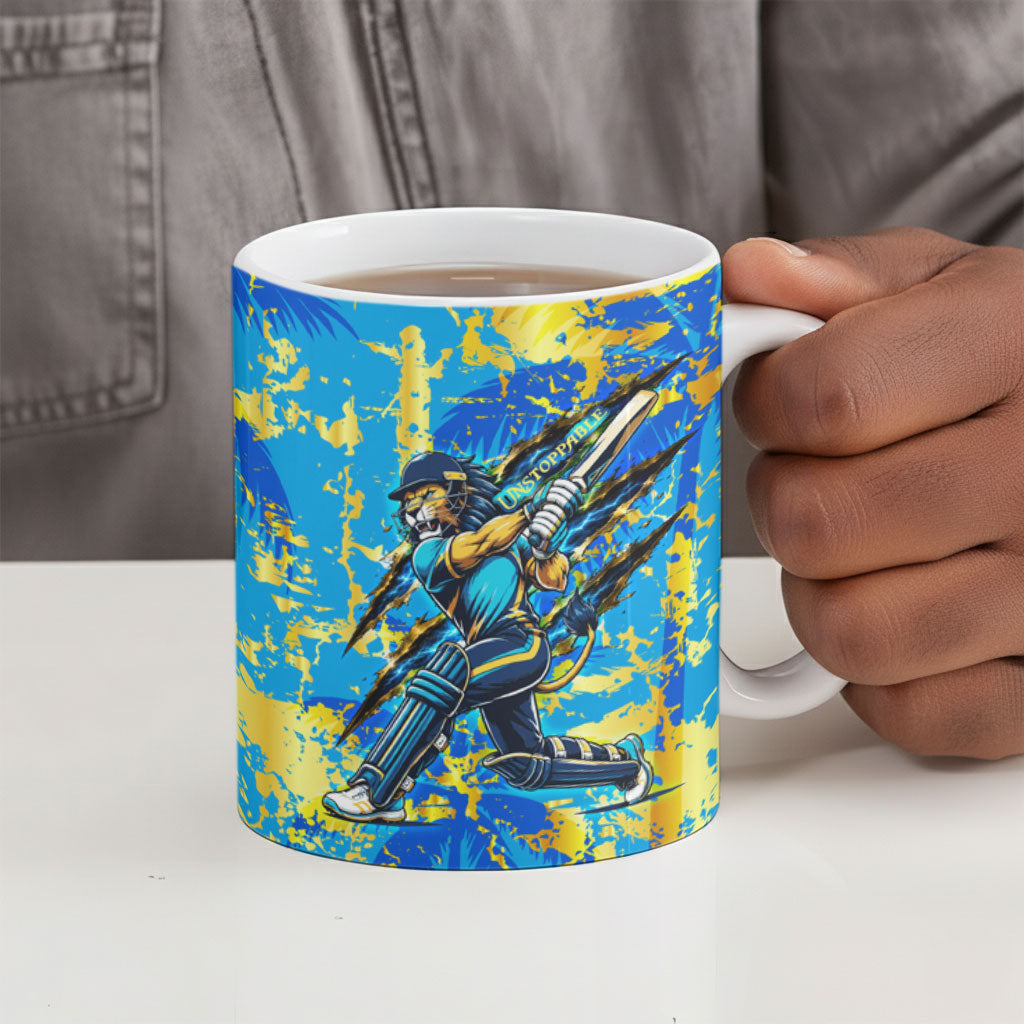 Saint Lucia Cricket Ceramic Mug Kings Lion Unstoppable Mascot Art