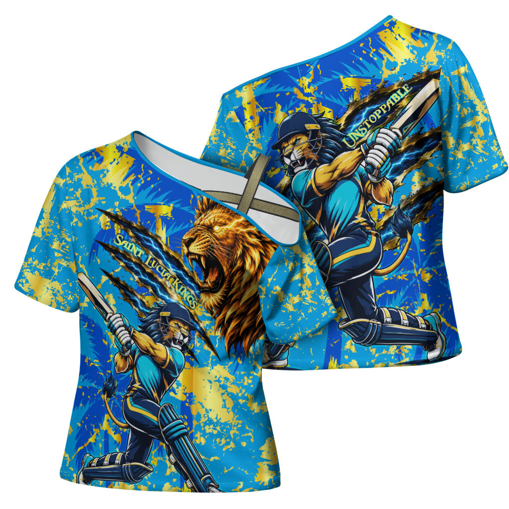 Saint Lucia Cricket Cross Shoulder Shirt Kings Lion Unstoppable Mascot Art