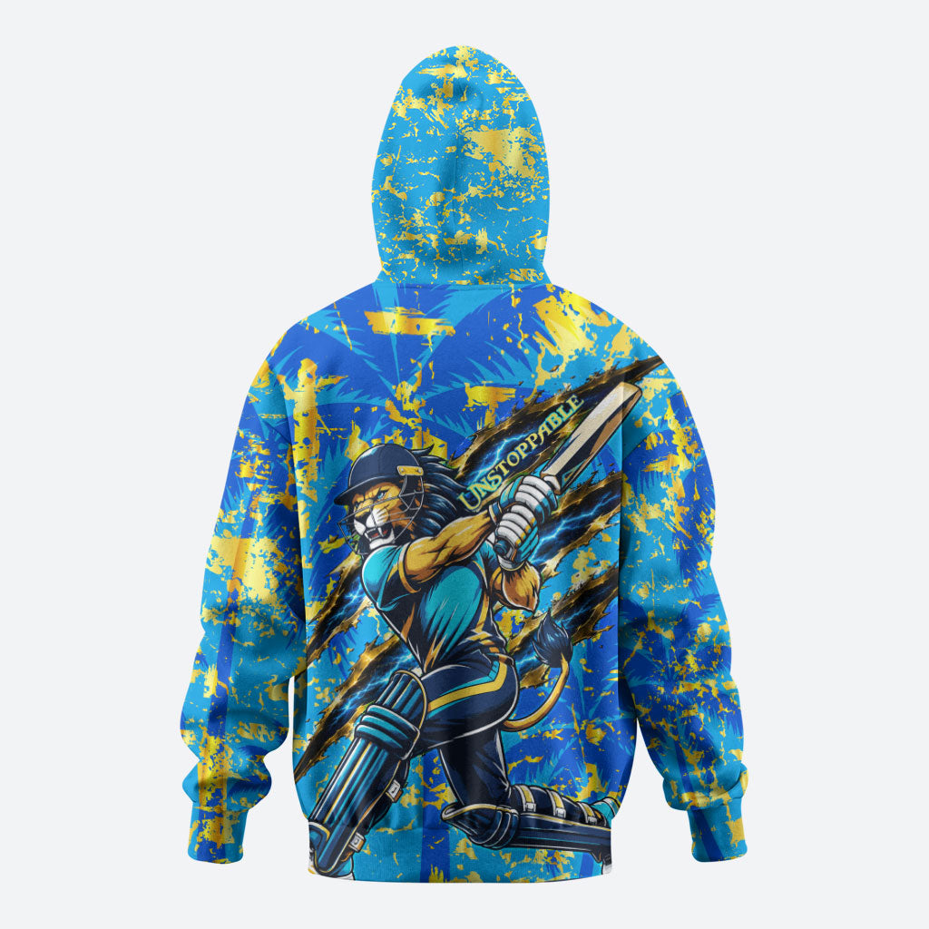 Saint Lucia Cricket Hoodie Kings Lion Unstoppable Mascot Art