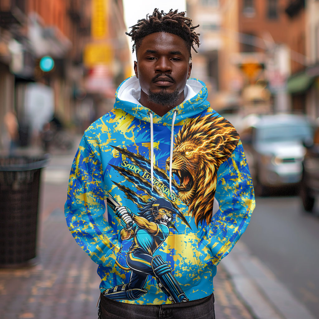 Saint Lucia Cricket Hoodie Kings Lion Unstoppable Mascot Art