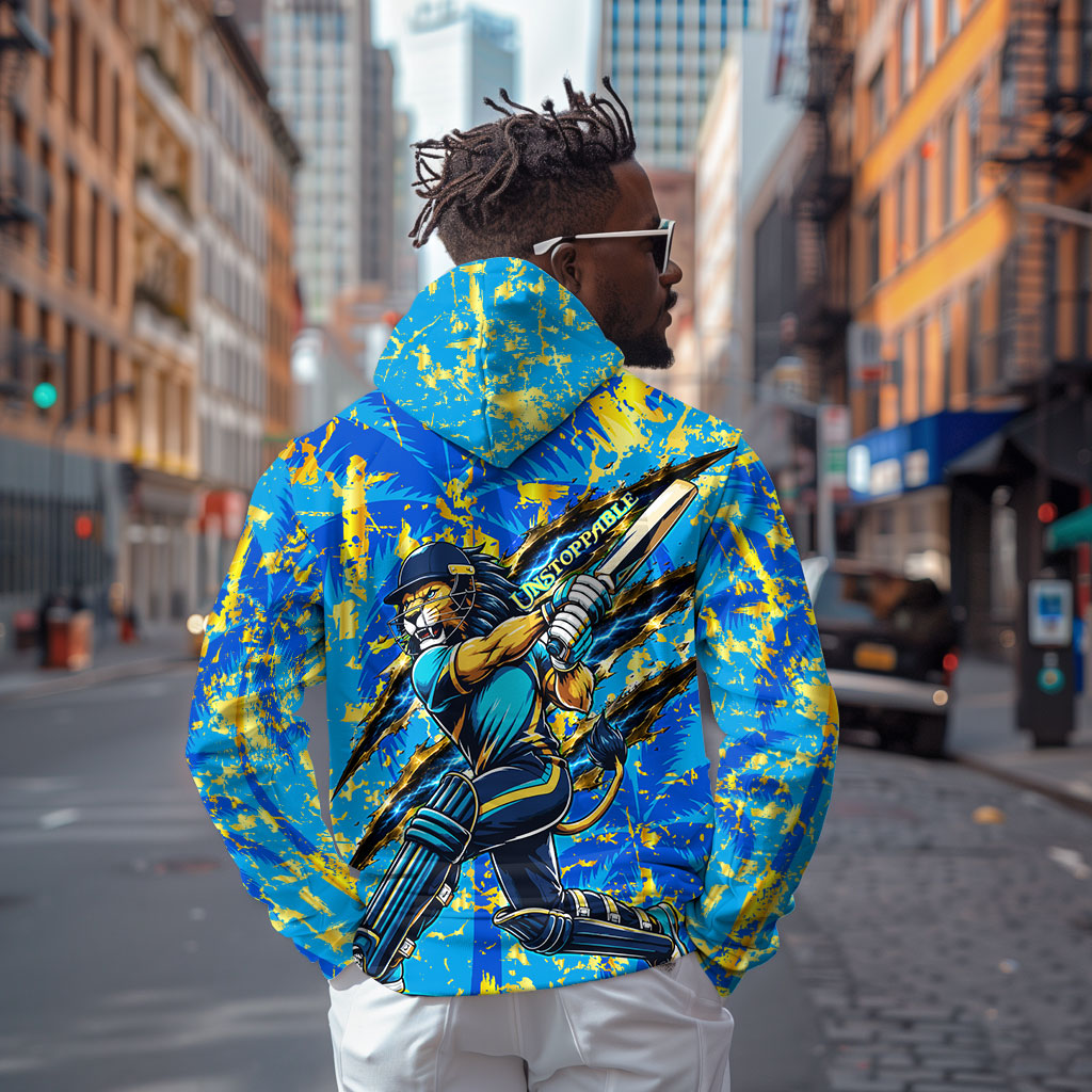 Saint Lucia Cricket Hoodie Kings Lion Unstoppable Mascot Art