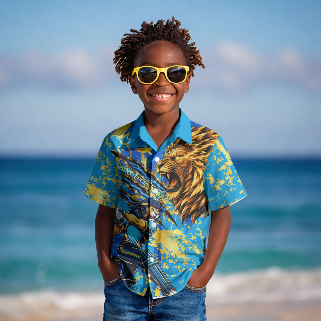 Saint Lucia Cricket Kid Hawaiian Shirt Kings Lion Unstoppable Mascot Art