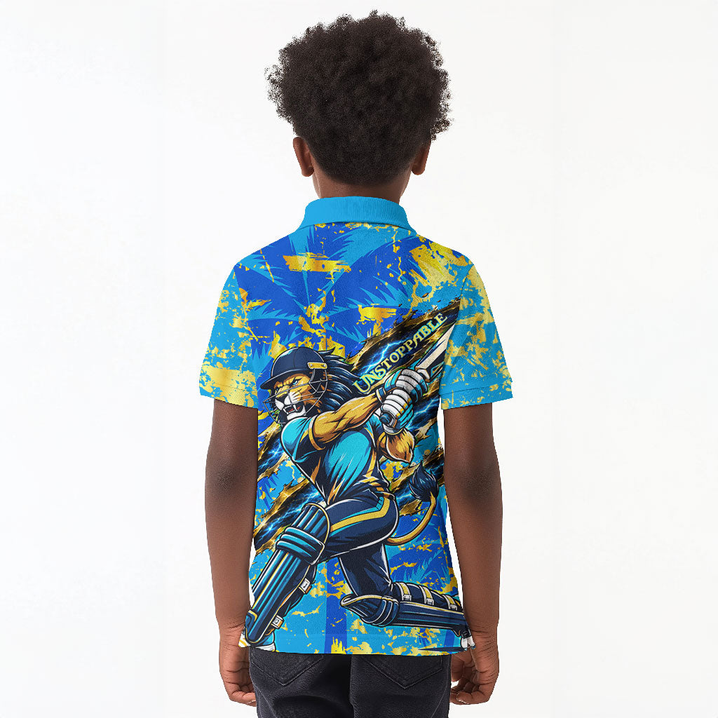 Saint Lucia Cricket Kid Polo Shirt Kings Lion Unstoppable Mascot Art
