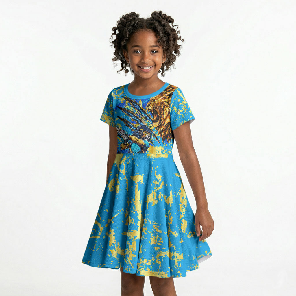 Saint Lucia Cricket Kid Short Sleeve Dress Kings Lion Unstoppable Mascot Art