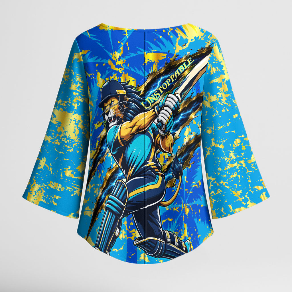 Saint Lucia Cricket Kimono Sleeve Blouse Kings Lion Unstoppable Mascot Art