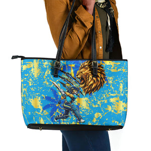 Saint Lucia Cricket Leather Tote Bag Kings Lion Unstoppable Mascot Art