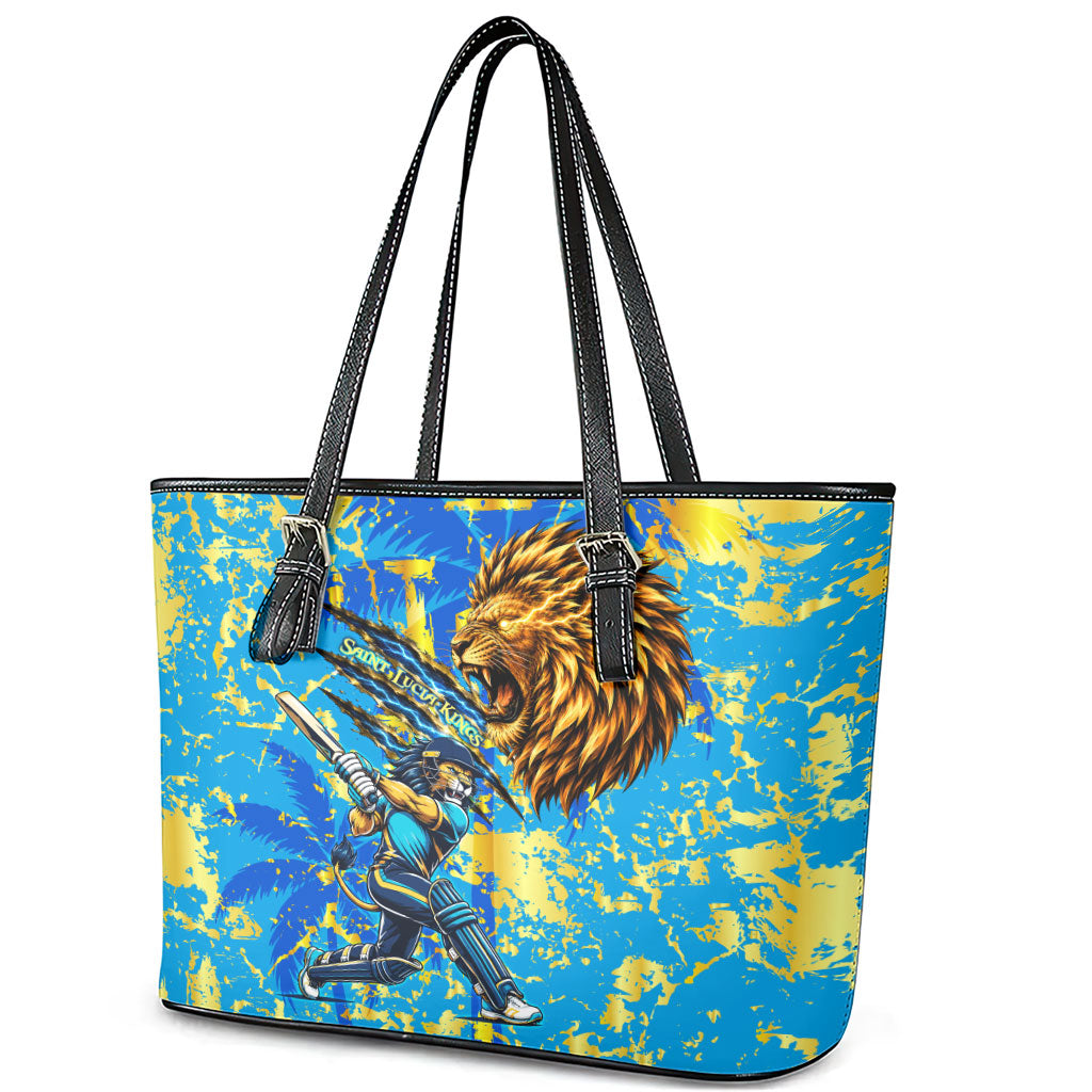 Saint Lucia Cricket Leather Tote Bag Kings Lion Unstoppable Mascot Art