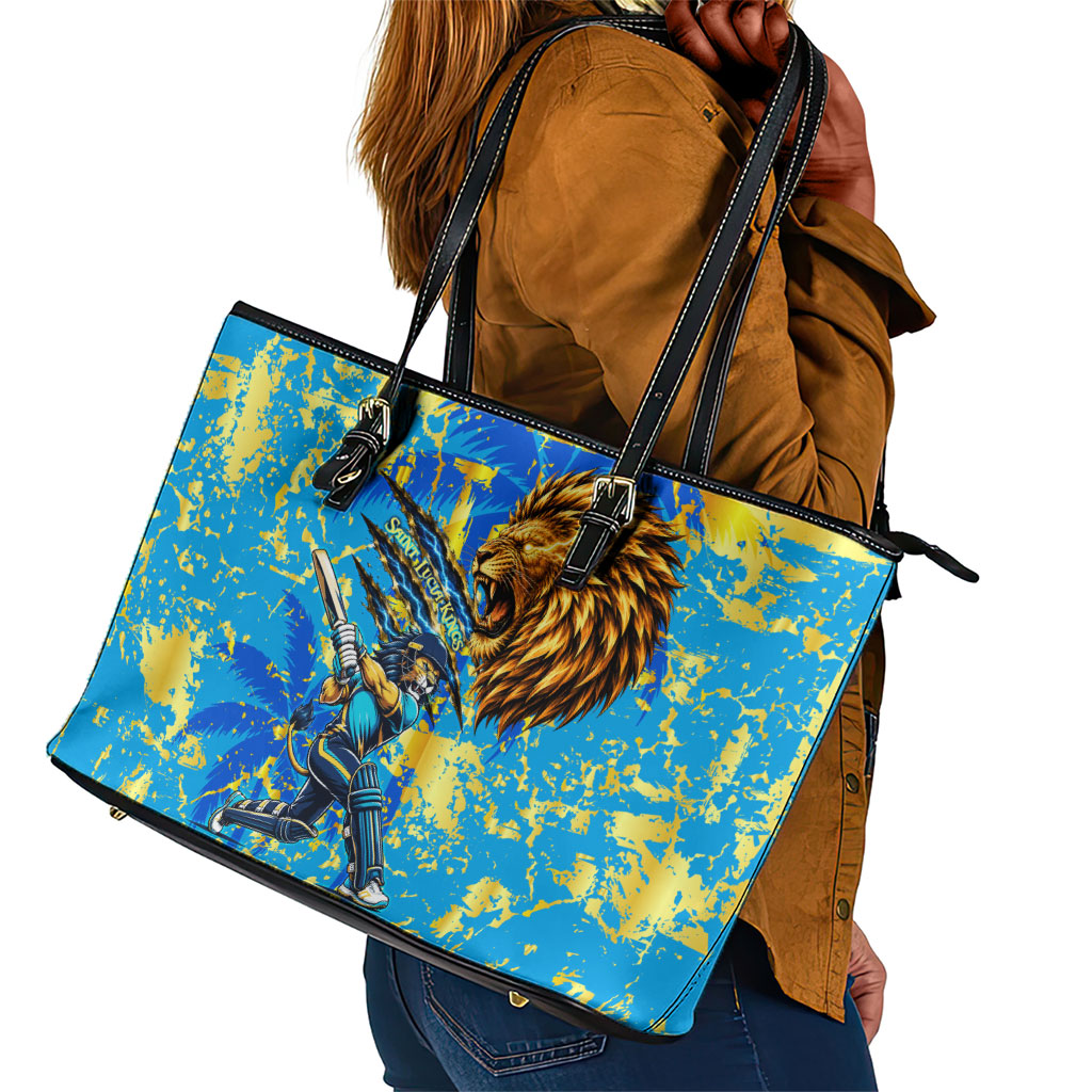 Saint Lucia Cricket Leather Tote Bag Kings Lion Unstoppable Mascot Art