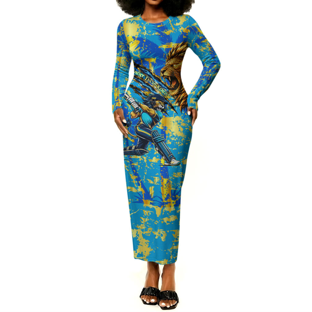 Saint Lucia Cricket Long Sleeve Bodycon Dress Kings Lion Unstoppable Mascot Art