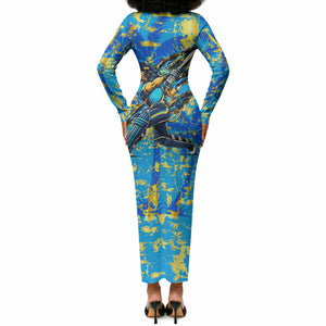 Saint Lucia Cricket Long Sleeve Bodycon Dress Kings Lion Unstoppable Mascot Art