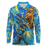Saint Lucia Cricket Long Sleeve Polo Shirt Kings Lion Unstoppable Mascot Art