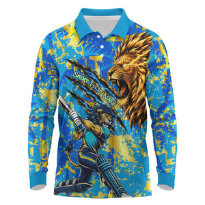Saint Lucia Cricket Long Sleeve Polo Shirt Kings Lion Unstoppable Mascot Art