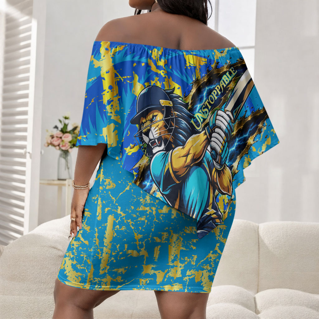 Saint Lucia Cricket Off Shoulder Short Dress Kings Lion Unstoppable Mascot Art