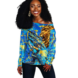 Saint Lucia Cricket Off Shoulder Sweater Kings Lion Unstoppable Mascot Art