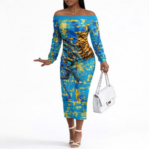Saint Lucia Cricket Off The Shoulder Long Sleeve Dress Kings Lion Unstoppable Mascot Art