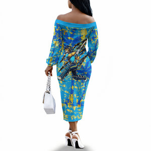 Saint Lucia Cricket Off The Shoulder Long Sleeve Dress Kings Lion Unstoppable Mascot Art