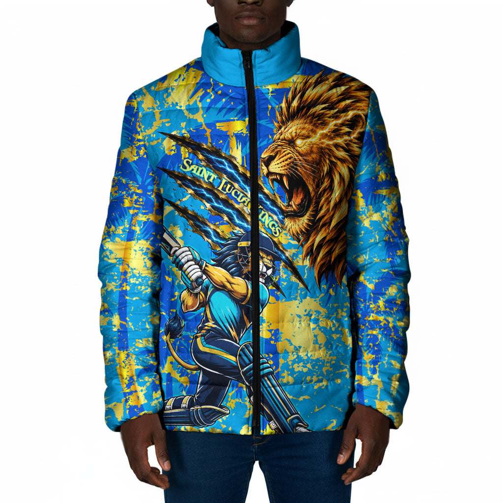 Saint Lucia Cricket Padded Jacket Kings Lion Unstoppable Mascot Art