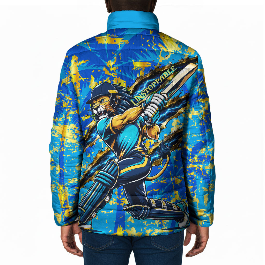 Saint Lucia Cricket Padded Jacket Kings Lion Unstoppable Mascot Art