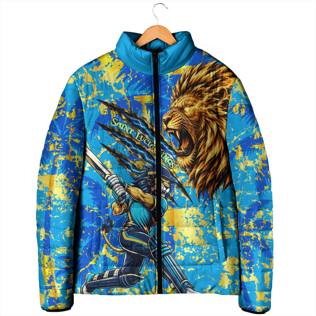 Saint Lucia Cricket Padded Jacket Kings Lion Unstoppable Mascot Art