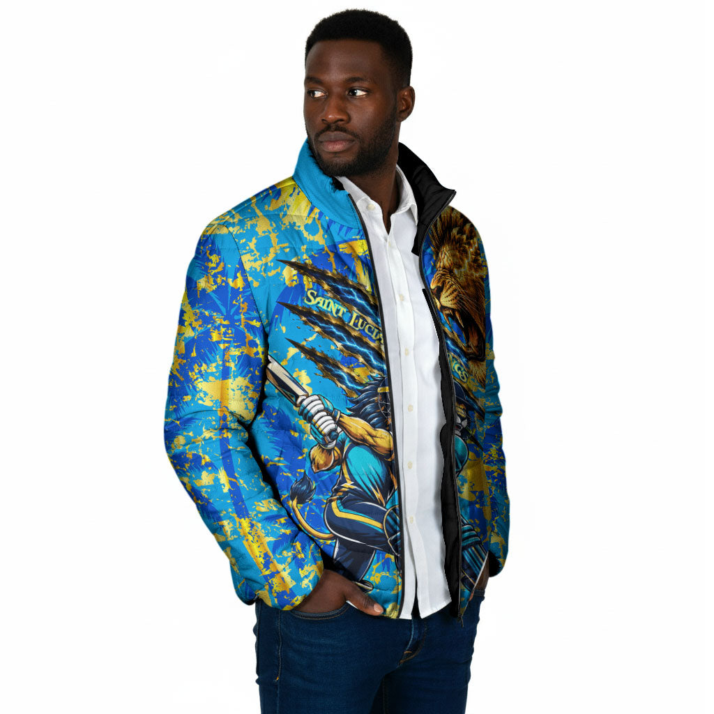 Saint Lucia Cricket Padded Jacket Kings Lion Unstoppable Mascot Art