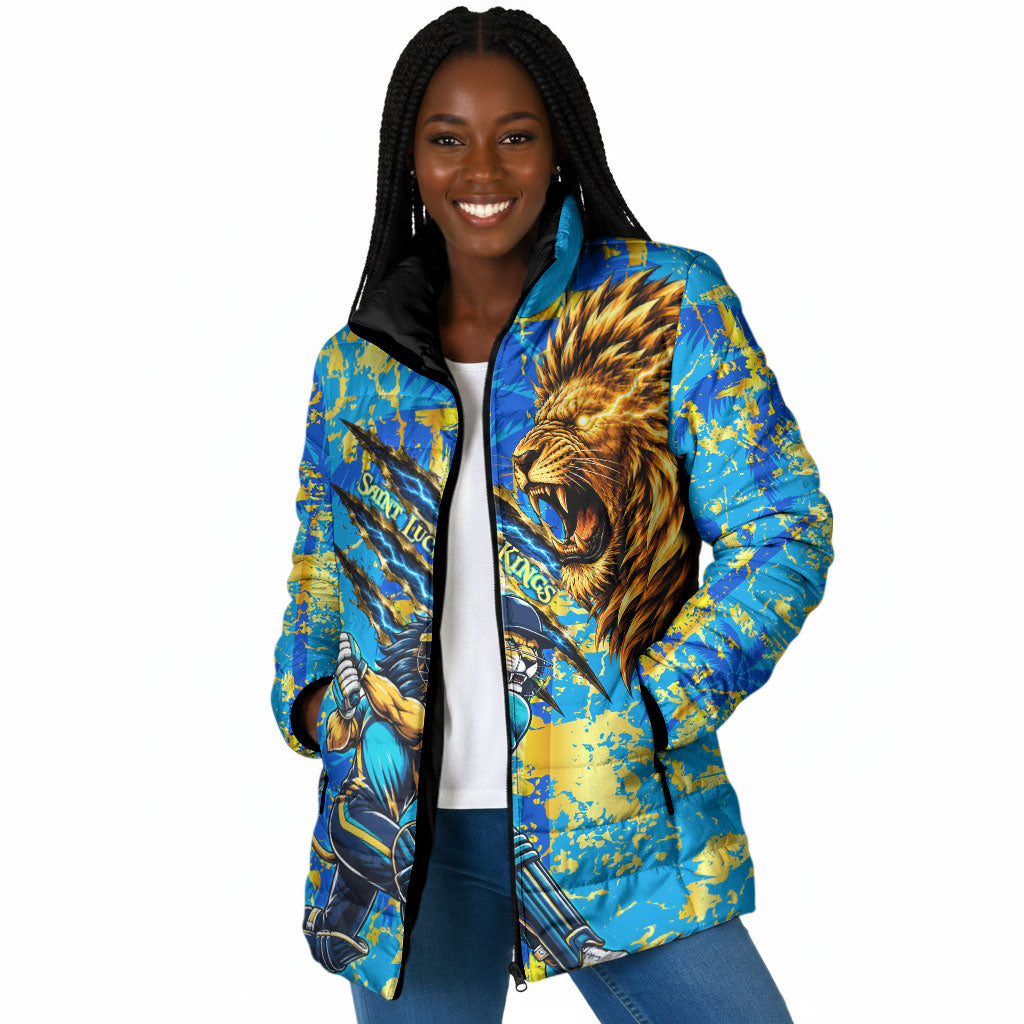 Saint Lucia Cricket Padded Jacket Kings Lion Unstoppable Mascot Art