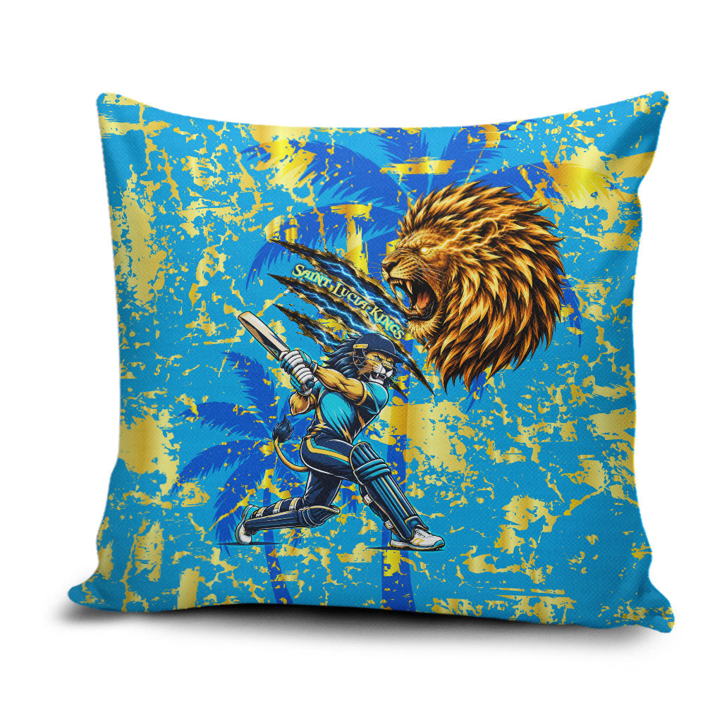 Saint Lucia Cricket Pillow Cover Kings Lion Unstoppable Mascot Art